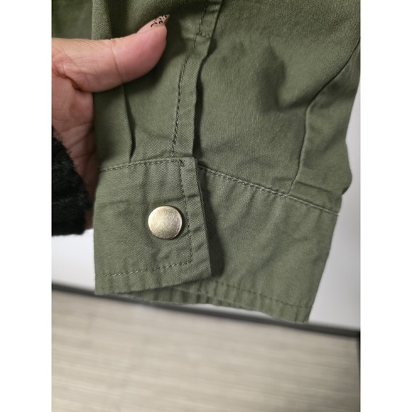 Bella Donna Olive Green Utility Jacket Women's Medium Hooded Zip Cotton - Picture 5 of 10